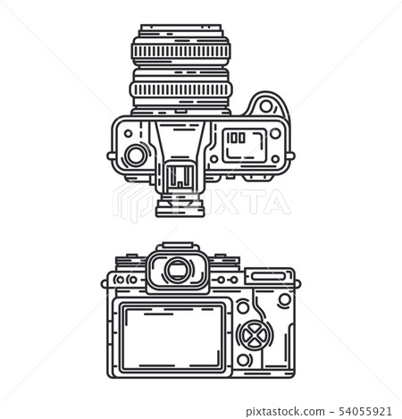 Line vector icon set digital slr professional camera. Photography art. Megapixel photocamera Line vector icon set digital slr professional camera. Photography art. Megapixel photocamera 54055921