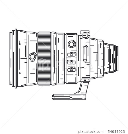 Line flat vector icon digital photographer professional equipment. Photography art. Photographic 54055923