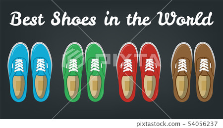 Sneakers top view. Shoes background. Sneakers and Slippers collection. Vector 54056237