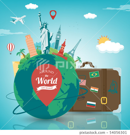 Travel composition with famous world landmarks. Travel and Tourism concept. Vector Travel composition with famous world landmarks. Travel and Tourism concept. Vector 54056301
