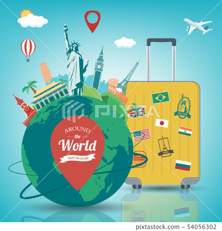 Travel composition with famous world landmarks. Travel and Tourism concept. Vector 54056302