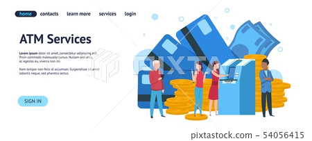 Atm landing page. Mobile banking and online payment concept website template. Vector illustration 54056415