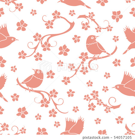 Seamless pattern with sakura branches, birds 54057105