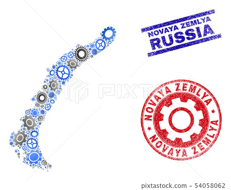 Cog Mosaic Vector Novaya Zemlya Islands Map and Grunge Stamps Cog Mosaic Vector Novaya Zemlya Islands Map and Grunge Stamps 54058062