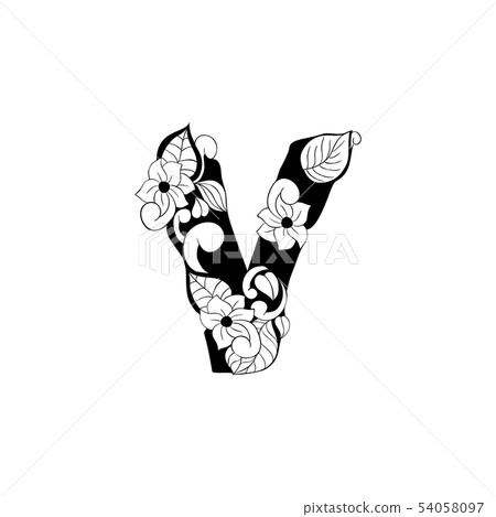 Floral letter for laser cutting or coloring book design. Vector outline Floral letter for laser cutting or coloring book design. Vector outline 54058097