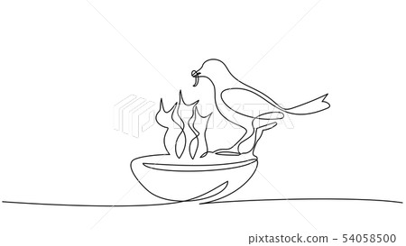 bird feeds chicks silhouettes one line drawing bird feeds chicks silhouettes one line drawing 54058500