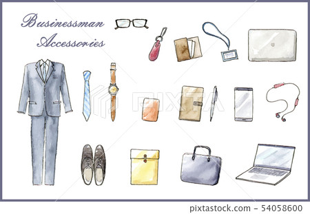 Businessman suit and accessory set watercolor illustration vector 54058600