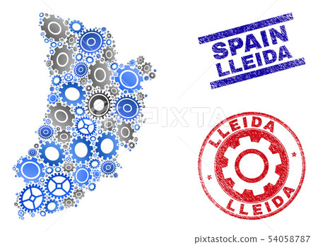 Service Mosaic Vector Lleida Province Map and Grunge Stamps 54058787