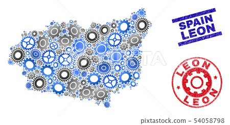 Cog Mosaic Vector Leon Province Map and Grunge... - Stock Illustration ...