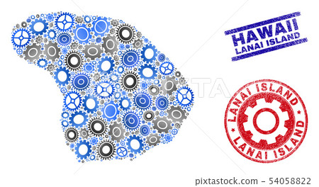 Service Composition Vector Lanai Island Map and Grunge Seals 54058822
