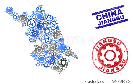 Gear Mosaic Vector Jiangsu Province Map and Grunge Seals 54059050