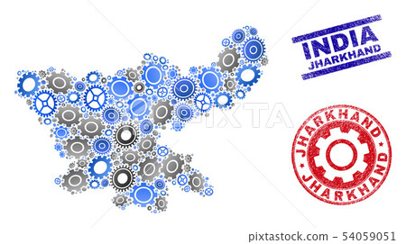 Industrial Mosaic Vector Jharkhand State Map and Grunge Stamps 54059051
