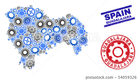 Wheel Collage Vector Guadalajara Province Map and Grunge Stamps 54059326