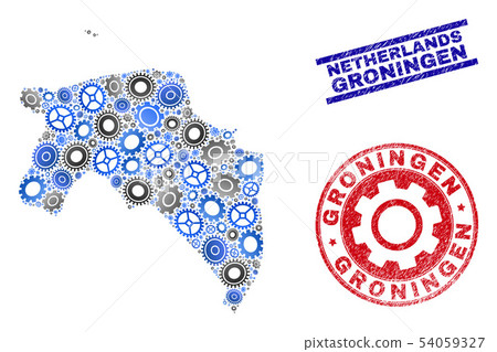 Gear Mosaic Vector Groningen Province Map and Grunge Stamps Gear Mosaic Vector Groningen Province Map and Grunge Stamps 54059327