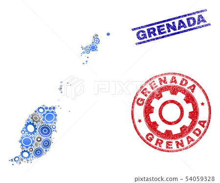 Cog Mosaic Vector Grenada Map and Grunge Seals Cog Mosaic Vector Grenada Map and Grunge Seals 54059328