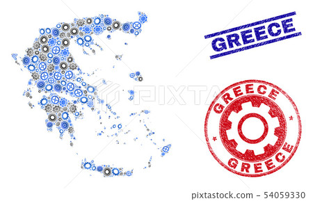 Workshop Collage Vector Greece Map and Grunge Seals Workshop Collage Vector Greece Map and Grunge Seals 54059330