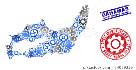 Industrial Mosaic Vector Great Inagua Island Map and Grunge Seals Industrial Mosaic Vector Great Inagua Island Map and Grunge Seals 54059339