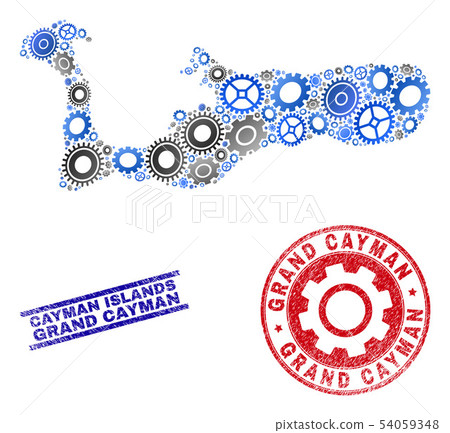 Gear Collage Vector Grand Cayman Island Map and Grunge Seals Gear Collage Vector Grand Cayman Island Map and Grunge Seals 54059348