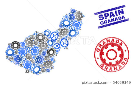 Wheel Composition Vector Granada Province Map and Grunge Stamps 54059349