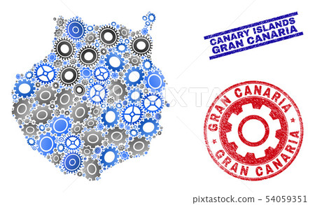 Service Collage Vector Gran Canaria Map and Grunge Seals 54059351