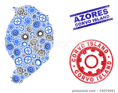 Mechanics Composition Vector Corvo Island Map and Grunge Seals Mechanics Composition Vector Corvo Island Map and Grunge Seals 54059991