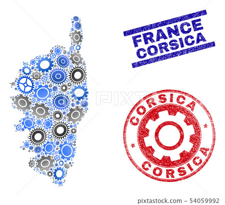 Mechanics Collage Vector Corsica Map and Grunge Seals Mechanics Collage Vector Corsica Map and Grunge Seals 54059992