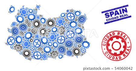 Service Mosaic Vector Ciudad Real Province Map and Grunge Seals 54060042
