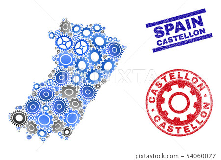 Industrial Composition Vector Castellon Province Map and Grunge Stamps 54060077