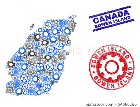 Service Composition Vector Bowen Island Map and Grunge Stamps 54060160