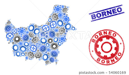 Workshop Composition Vector Borneo Map and Grunge Stamps Workshop Composition Vector Borneo Map and Grunge Stamps 54060169