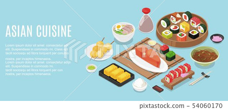 Horizontal banner template with tasty meals of Malaysian cuisine or frame made of delicious spicy 54060170