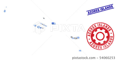 Mechanics Collage Vector Azores Islands Map and Grunge Stamps Mechanics Collage Vector Azores Islands Map and Grunge Stamps 54060253