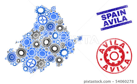 Cog Mosaic Vector Avila Province Map and Grunge Stamps 54060278