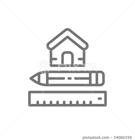 House measuring, measure tool for home, architectural plan line icon. House measuring, measure tool for home, architectural plan line icon. 54060356