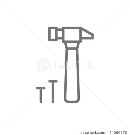 Hammer and nails, building tools line icon. 54060378