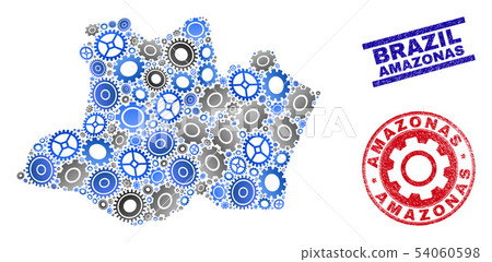 Service Mosaic Vector Amazonas State Map and Grunge Stamps 54060598