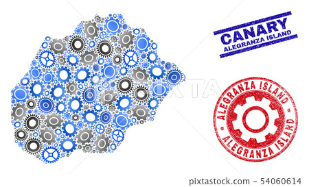 Service Composition Vector Alegranza Island Map and Grunge Seals 54060614