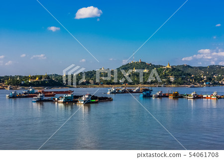 Ayarwaddy River Sagaing hills skyline Myanmar Ayarwaddy River Sagaing hills skyline Myanmar 54061708