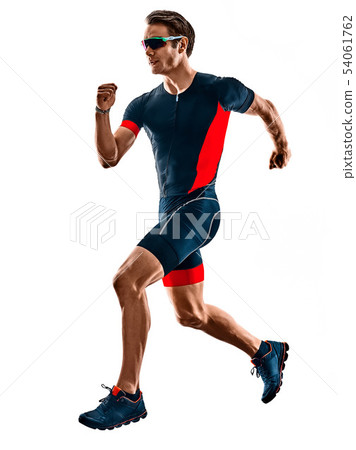 triathlete triathlon runner running  silhouette isolated white background 54061762