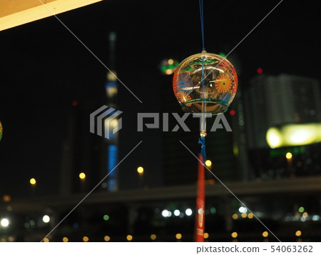 Asakusa, wind bell and sky tree from near Azumabashi Asakusa, wind bell and sky tree from near Azumabashi 54063262