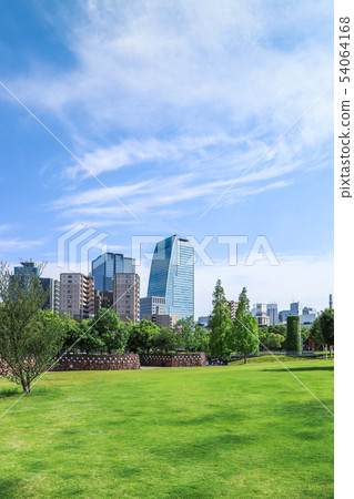 See high-rise buildings over green space open space 54064168