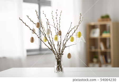 pussy willow branches decorated by easter eggs pussy willow branches decorated by easter eggs 54064230