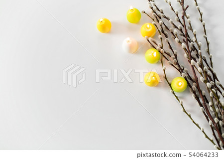 pussy willow branches and easter egg candles pussy willow branches and easter egg candles 54064233