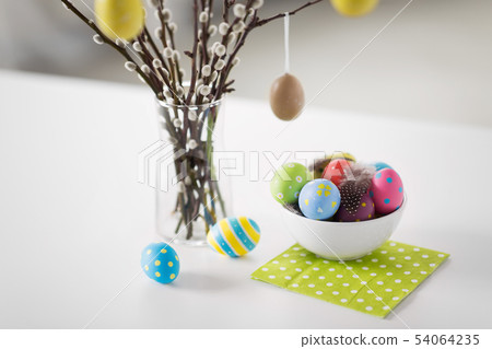 pussy willow branches and colored easter eggs pussy willow branches and colored easter eggs 54064235