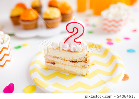 piece of cake on plate at birthday party 54064615