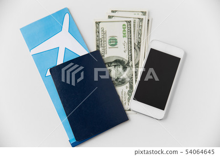 air ticket, money, smartphone and passport 54064645