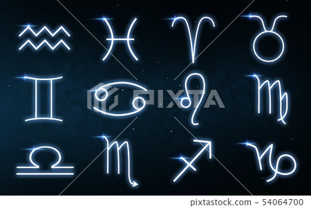 set of zodiac signs over night sky background 54064700