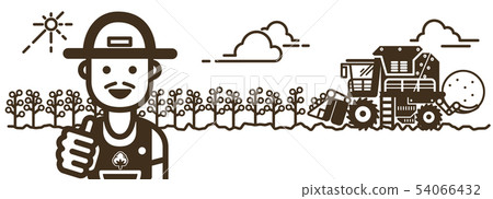 A happy farmer working on cotton farm field for ha A happy farmer working on cotton farm field for ha 54066432