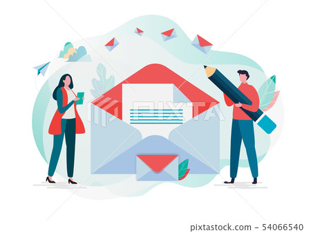 People hold mail. Working process, New email People hold mail. Working process, New email 54066540
