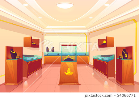 Jewelery store with precious goods vector interior 54066771